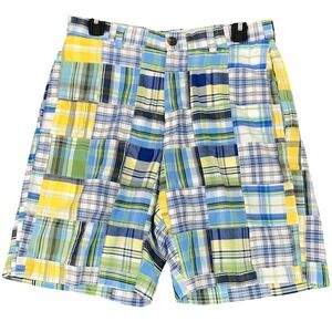 Brooks Brothers Country Club Patchwork Madras Plaid Shorts Blue Yellow 31 Mens